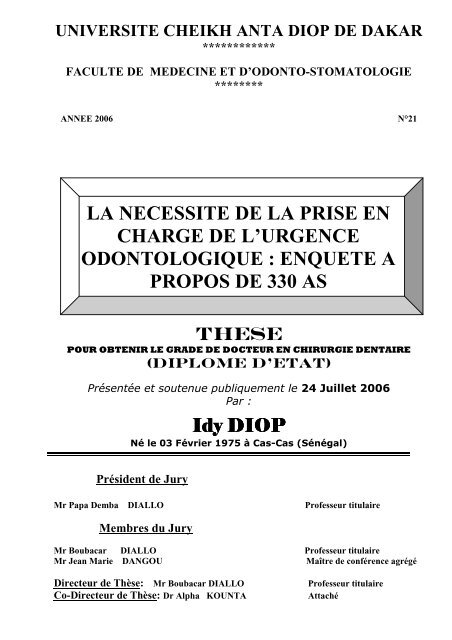 La nécessité de la prise en charge de l'urgence odontologique - SIST