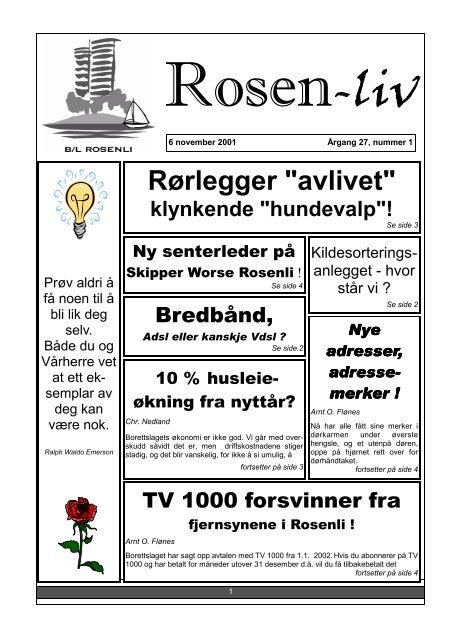 Rosenliv nr.1-2001 - Borettslaget Rosenli