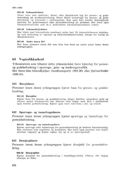 Nordisk yrkesklassifisering, 1964 Standard for yrkesgruppering i ...