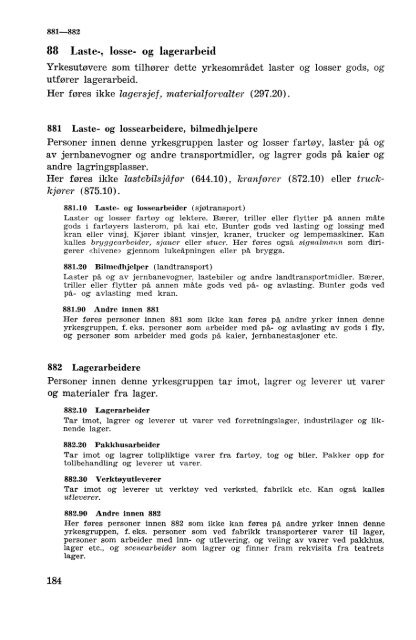 Nordisk yrkesklassifisering, 1964 Standard for yrkesgruppering i ...