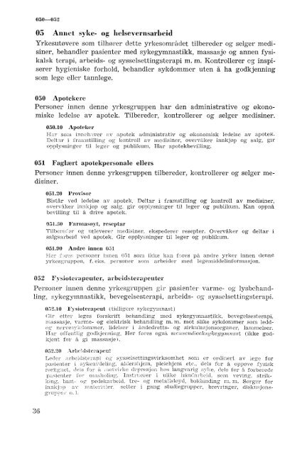 Nordisk yrkesklassifisering, 1964 Standard for yrkesgruppering i ...