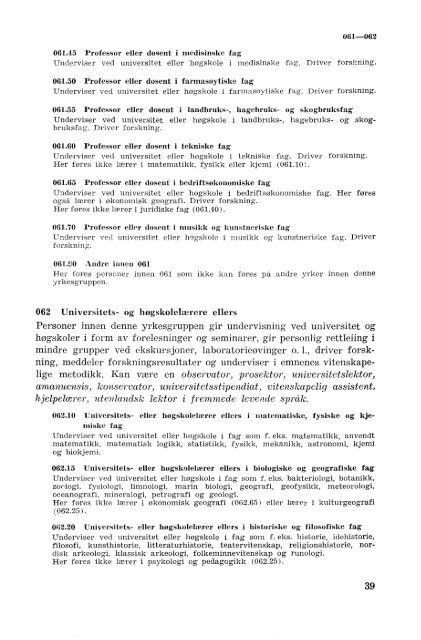 Nordisk yrkesklassifisering, 1964 Standard for yrkesgruppering i ...