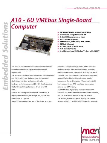 A10 - 6U VMEbus Single-Board Computer