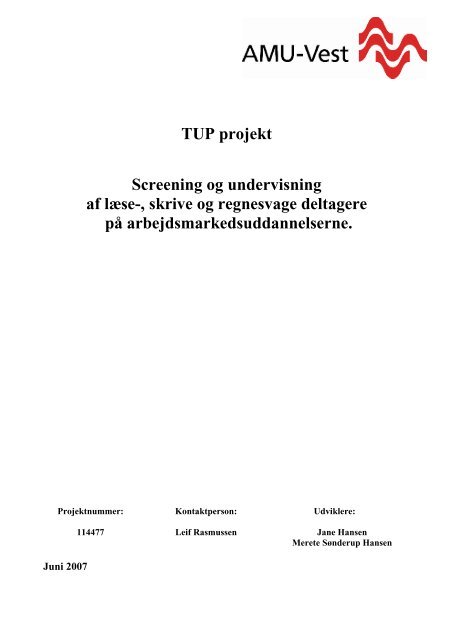 TUP projekt Screening og undervisning af læse-, skrive ... - AMU-Vest