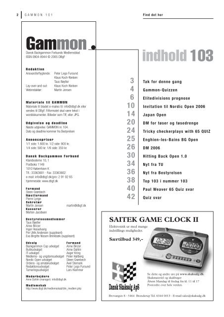 GAMMON nr. 103, December 2005 - Dansk Backgammon Forbund