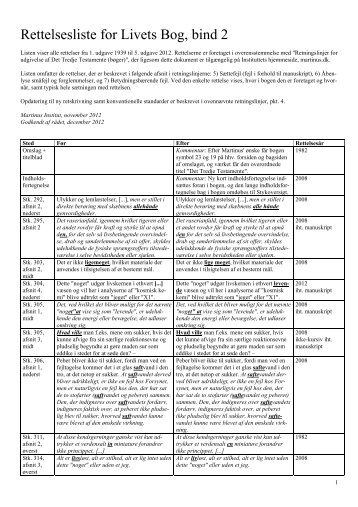 Rettelsesliste for Livets Bog, bind 2 (5. udgave 2012) - Martinus Institut