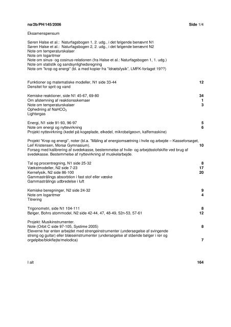 na/2b/PH/145/2006 Side 1/4 Eksamenspensum Søren Halse et al ...