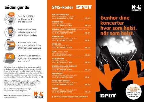 SMS-koder Genhør dine koncerter hvor som helst, når ... - NEXT2LIVE