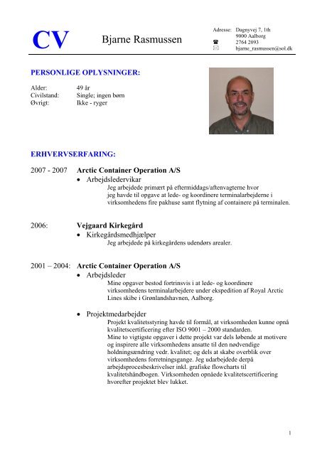 Læs Bjarne Rasmussens CV før - Jobindex