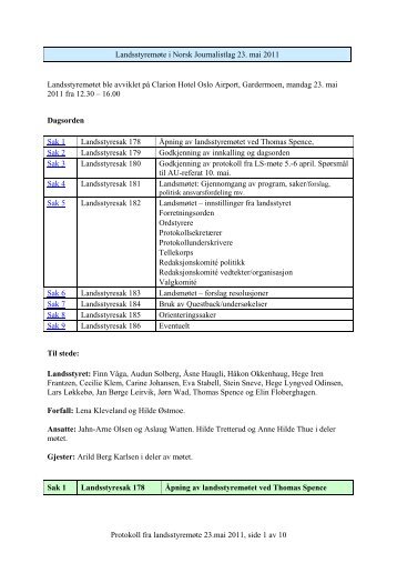 Protokoll fra landsstyremøte 23.mai 2011, side 1 av 10 ...