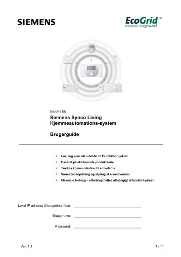 Siemens Synco Living Hjemmeautomations-system Brugerguide