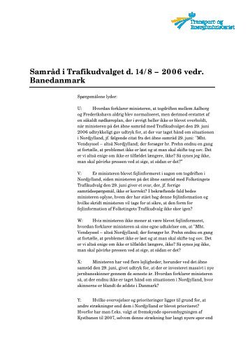 Samråd i Trafikudvalget d. 14/8 – 2006 vedr. Banedanmark