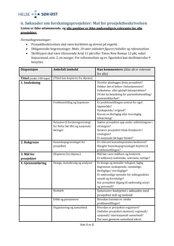 Mal for prosjektbeskrivelsen - Helse Sør-Øst