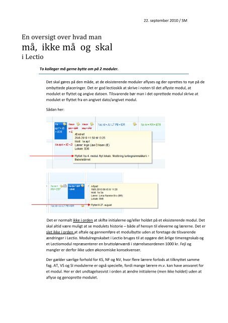 oversigt over hvad man må og ikke må i Lectio