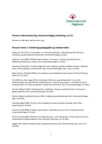 Barnevernfaglig veiledning - Diakonhjemmet