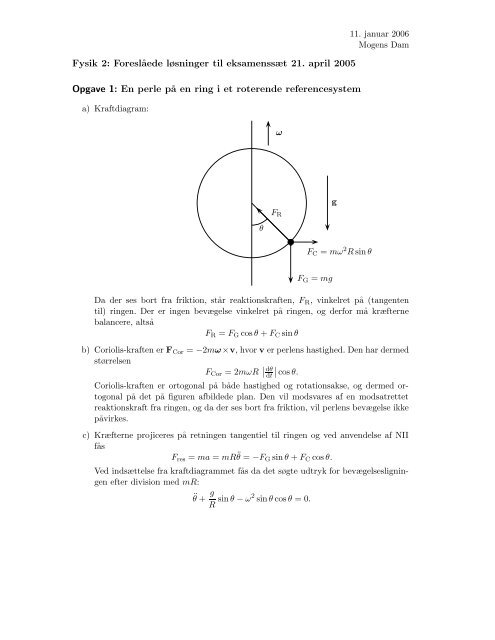 Fysik 2: Foresl˚aede løsninger til eksamenssæt 21. april 2005 ...