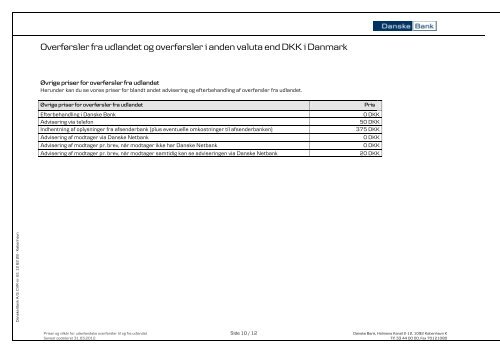 Priser og vilkår for udenlandske overførsler til og fra ... - Danske Bank
