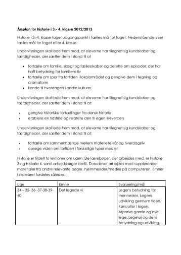 Årsplan for historie i 3.- 4. klasse 2012/2013 ... - Hoven Friskole