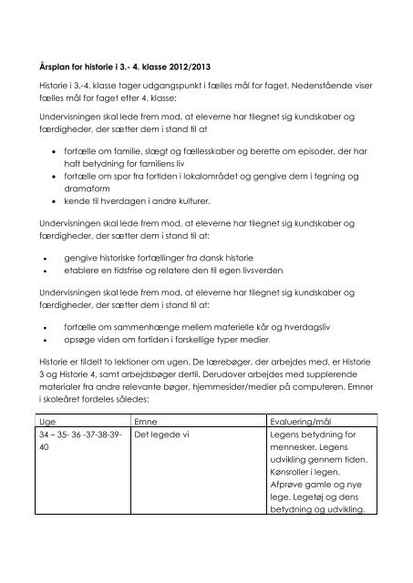 Årsplan for historie i 3.- 4. klasse 2012/2013 ... - Hoven Friskole