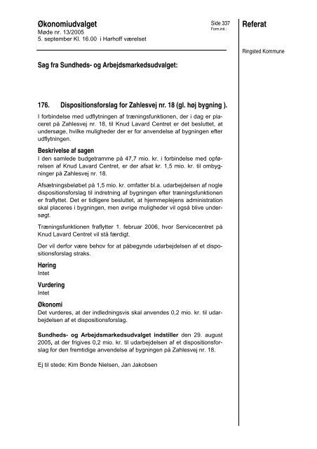 Referat - Økonomiudvalget - Ringsted Kommune