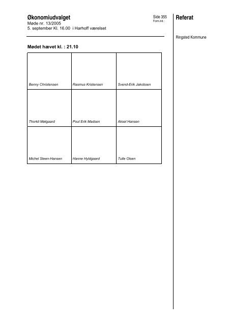 Referat - Økonomiudvalget - Ringsted Kommune