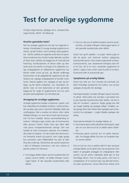 Test for arvelige sygdomme - Felis Danica