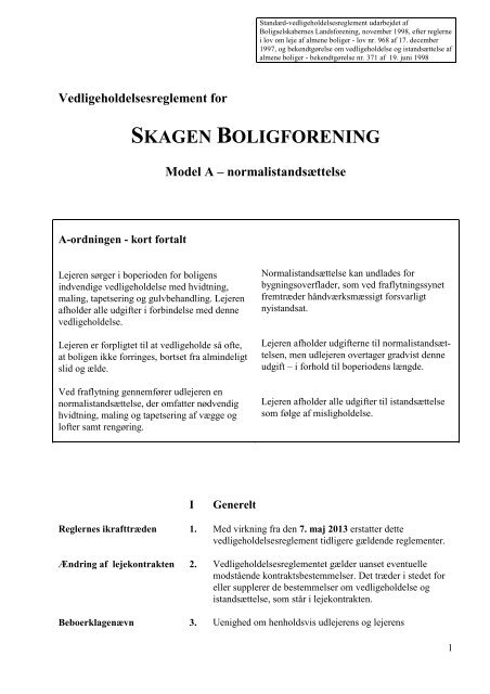 Vedligeholdelsesreglement 2013 - Skagen boligforening