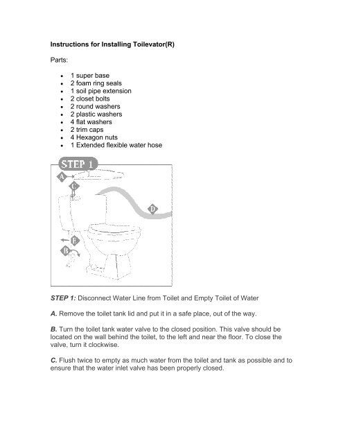 Instructions for Installing Toilevator(R) - Rehabmart.com