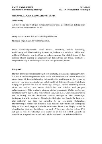 UMEÅ UNIVERSITET 2011-01-11 Institutionen för molekylärbiologi ...