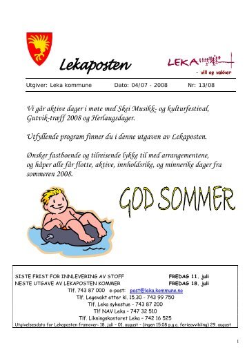 Last ned Lekaposten utgave 13/08 - Leka Kommune