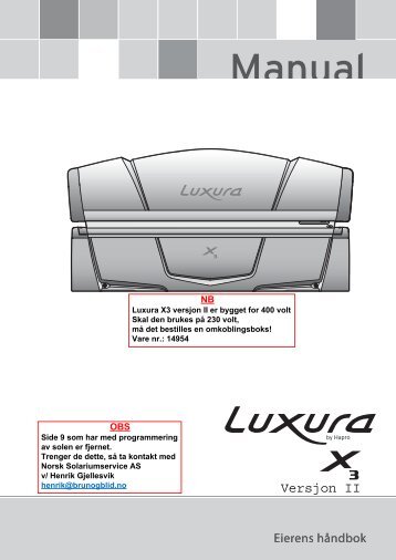 Hapro Luxura X3 II, manual - Norsk Solariumservice