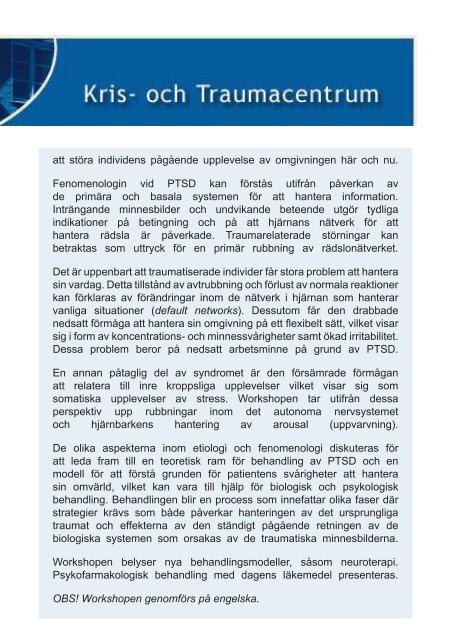 Workshop om PTSD och neurobiologi - Kris