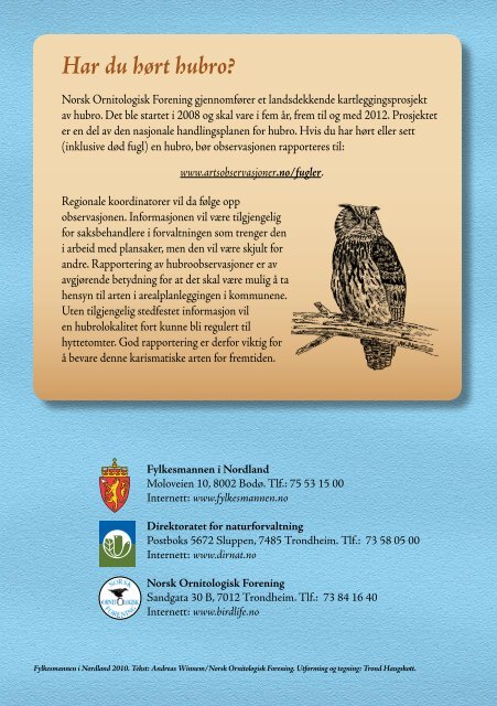 Brosjyre om hubro - Norsk Ornitologisk Forening