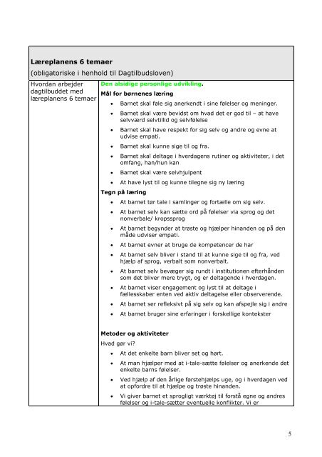 Den pædagogiske læreplan for Jægersborg Vuggestue ... - til indhold