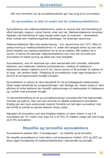 Syrevækker Mesofile og termofile syrevækkere - Hjemmeriet