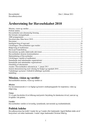 Årsberetning 2010 - Det Danske Haveselskab