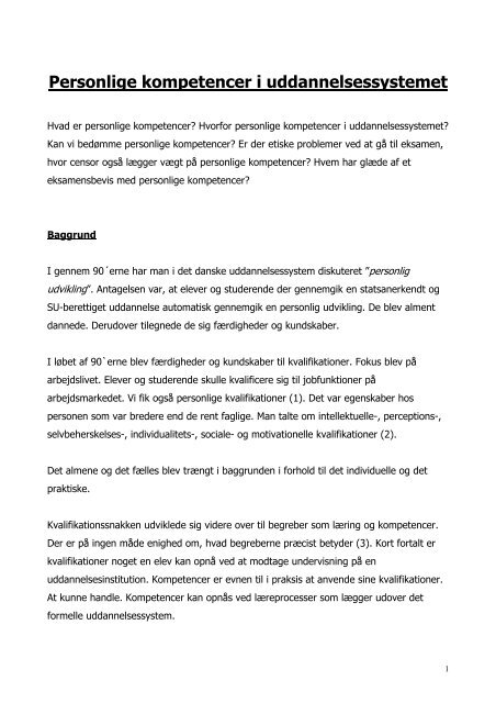 Personlige kompetencer i uddannelsessysteme - policy.dk