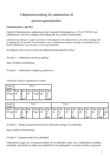Uddannelsesordning for uddannelsen til personvognmekaniker