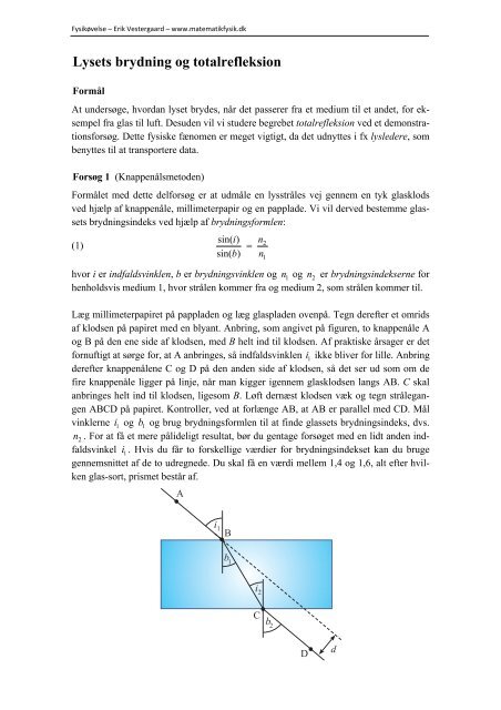 0BLysets brydning og totalrefleksion - matematikfysik