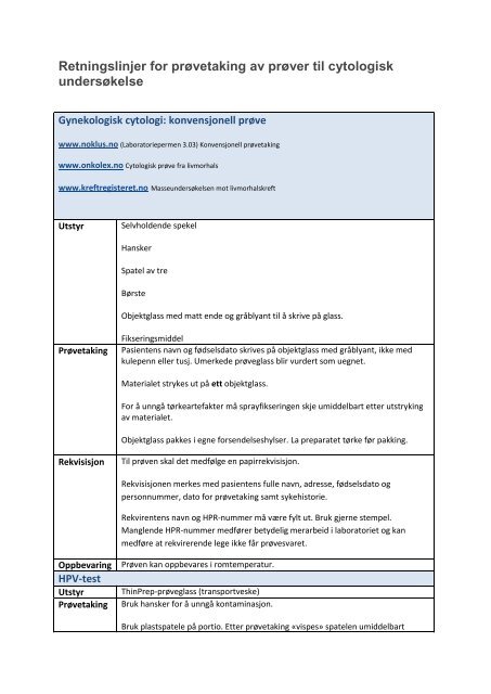 Retningslinjer cytologi - Vestre Viken HF