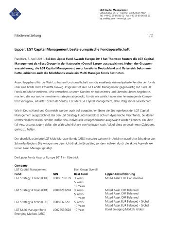 Lipper - LGT Capital Management beste europaeische - LGT Group
