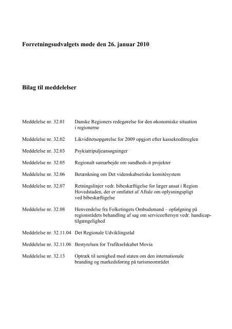 Bilag til meddelelser - Region Hovedstaden