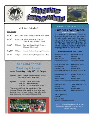 Lake Cora Annual Meeting & Picnic - Lake Cora Corporation