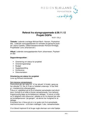 Referat fra styregruppemøde d.09.11.12 Projekt ... - Region Sjælland