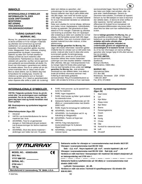 Instruction Book − Riding Mower Model ... - Safe Motor AS