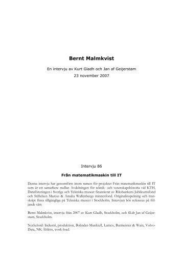 Microsoft Word - 86 Bernt Malmkvist - Tekniska museet