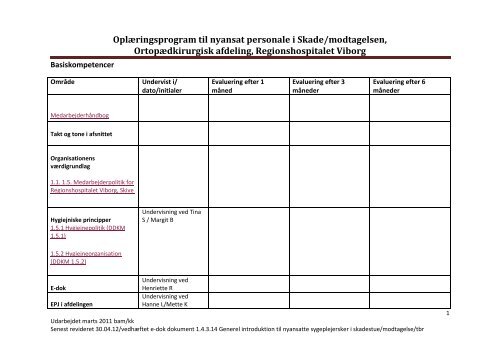 Oplæringsprogram til nyansat personale i Skade/modtagelsen ...