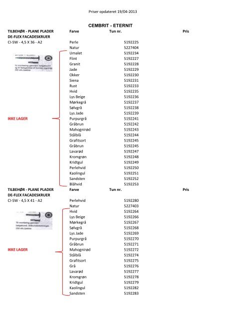 Prisliste - Allinge Byggemarked
