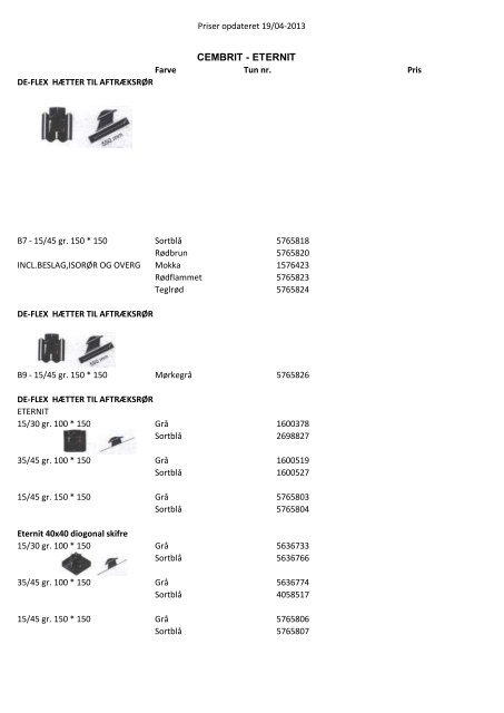 Prisliste - Allinge Byggemarked