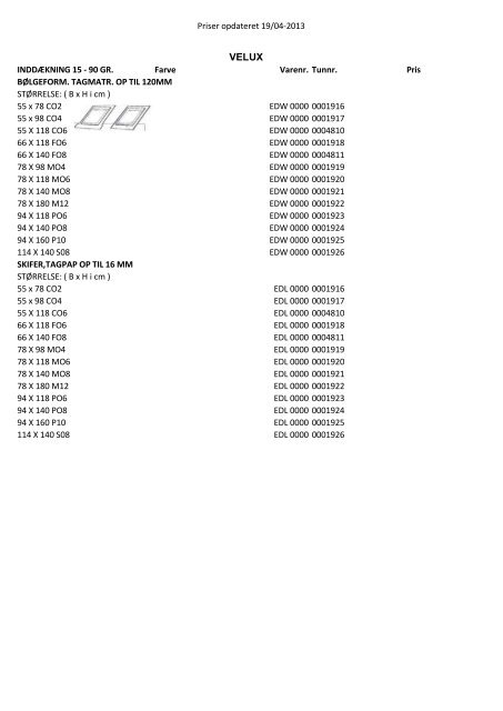 Prisliste - Allinge Byggemarked